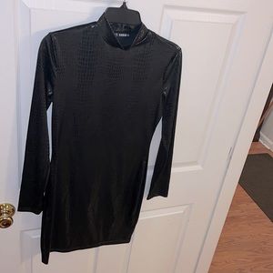 Black snakeskin body con dress